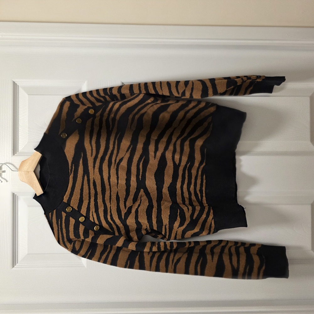 Michael Kors Animal Print Sweater with Buttons